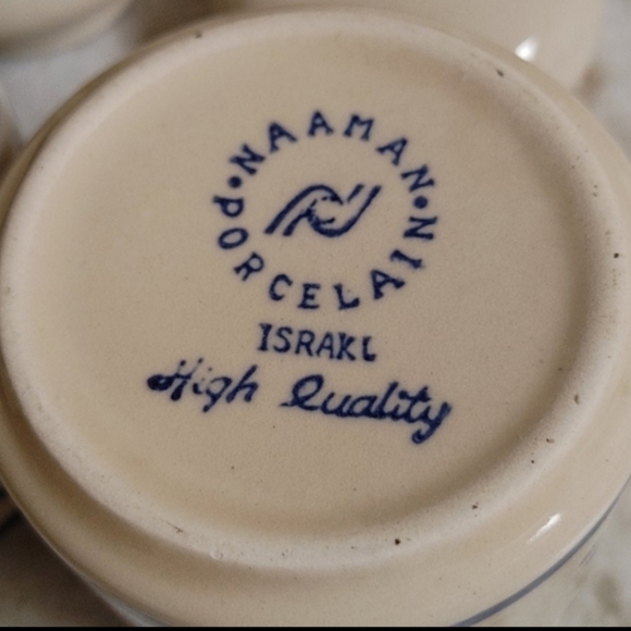 4 Mini Vintag Ceramic Canisters Naaman Porcelain Israel Ivory Blue & Burgundy - Picture 4 of 10